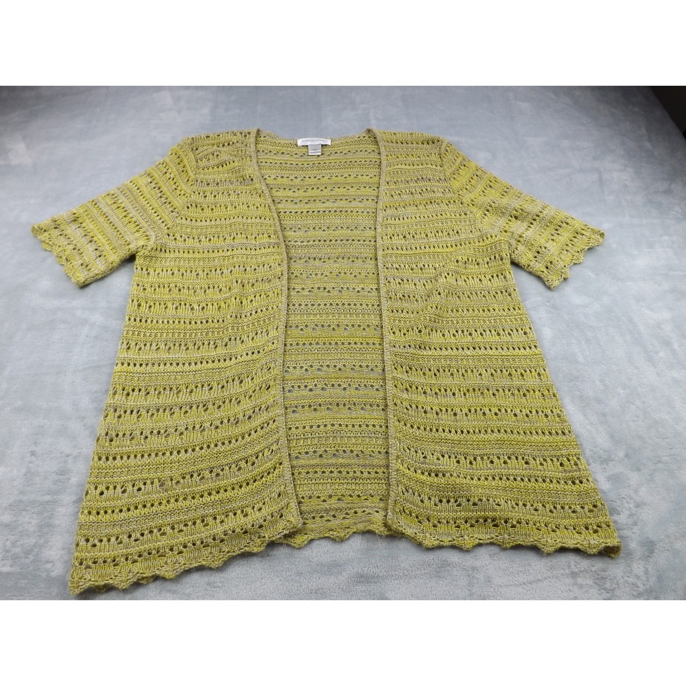 Christopher & Banks‎ Cardigan/Sweater Women's Size L Yellowish/Green Open Weave